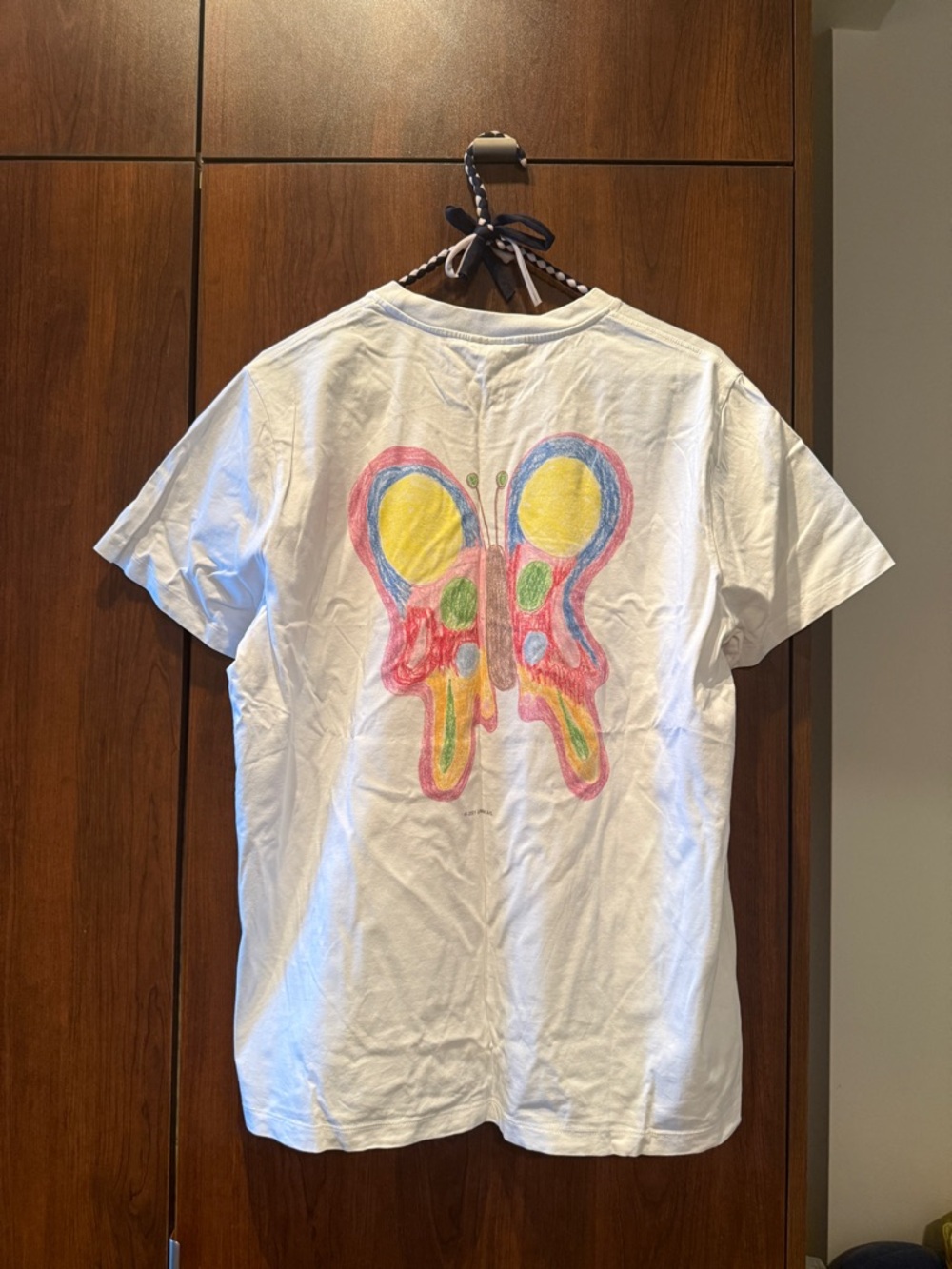 Ganni White Tee with Colorful Butterfly Graphic